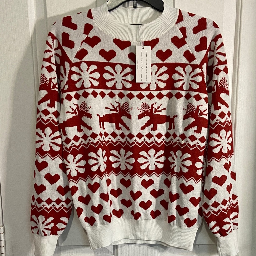 Holiday Red and White Knit Sweater - Picture 1 of 4